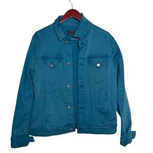 MONFRERE Dean Denim Trucker Jacket In Teal Blue Sz L